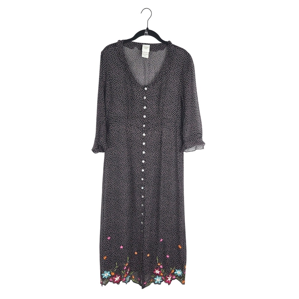 Garnet Hill Silk Sheer Polka Dot Floral Embroidered Button Down Midi Dress‎ 6P